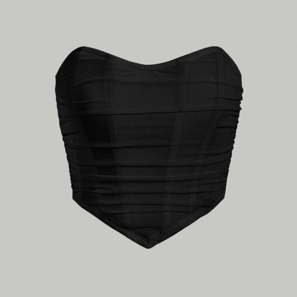 SHEIN Black Strapless Pointed Hem Bandage Crop Top